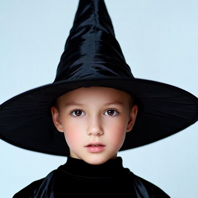 Girl wearing black witch hat