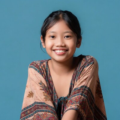 Asian girl smiling in batik dress