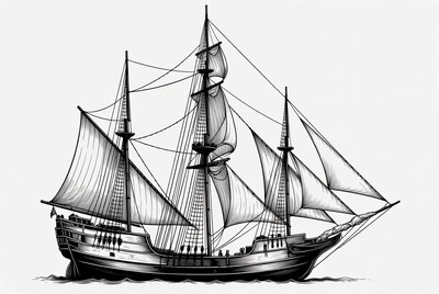 Sailing Ship Illustration on Sea