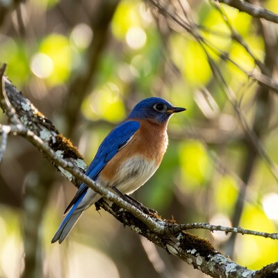 Eastern Bluebird on mossy branch