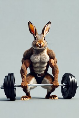 Muscular bunny lifting barbell