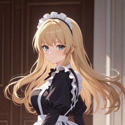 Blonde anime maid in black dress