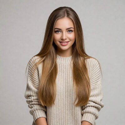 Smiling woman in white sweater