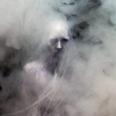 Ghostly woman in mist and webs