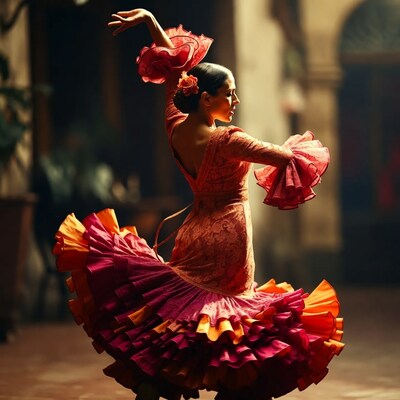 Woman dancing flamenco in red dress