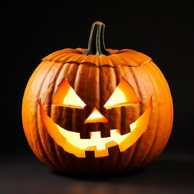 Lit Jack-o-Lantern Pumpkin