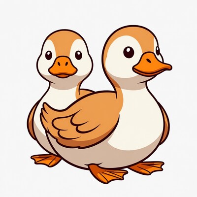 Two cute cartoon ducklings
