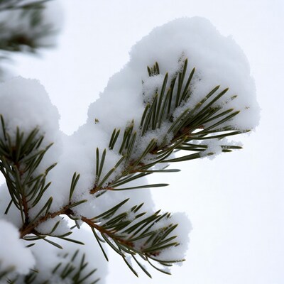 Snow-covered pine branches