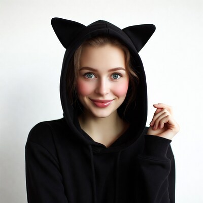 Girl in black cat ear hoodie