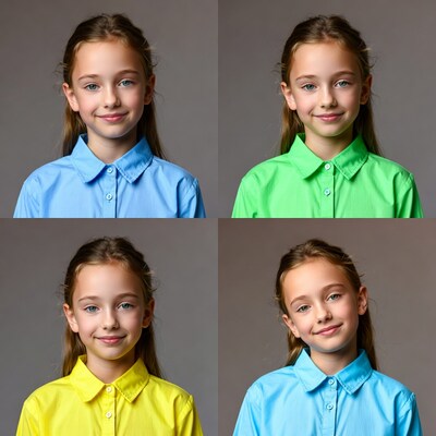Smiling girl in colored collared shirts
