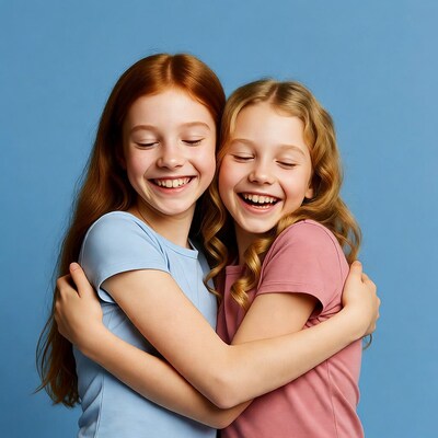 Two happy girls hugging