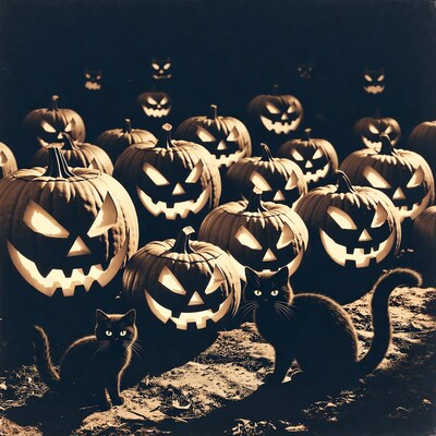 Black Cats Among Jack-o-Lanterns