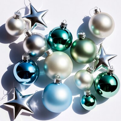 Colorful Christmas Baubles and Stars