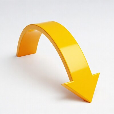 Curved yellow arrow pointing down