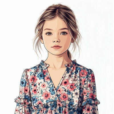 Girl in floral dress illustration