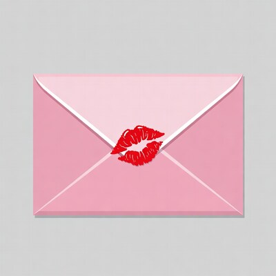 Pink envelope with red lipstick kiss