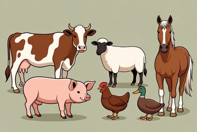 Cartoon farm animals group