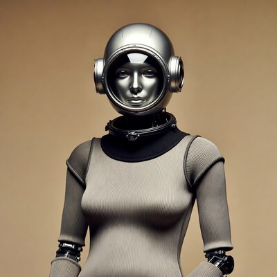 Female robot in diving helmet