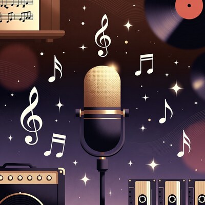 Vintage Microphone with Music Notes