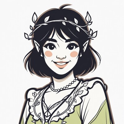 Smiling elf girl with leaf crown