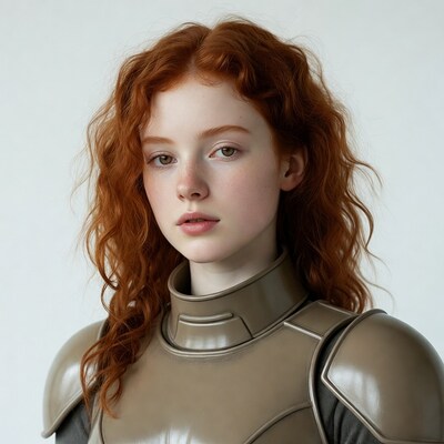 Redhead woman in futuristic armor