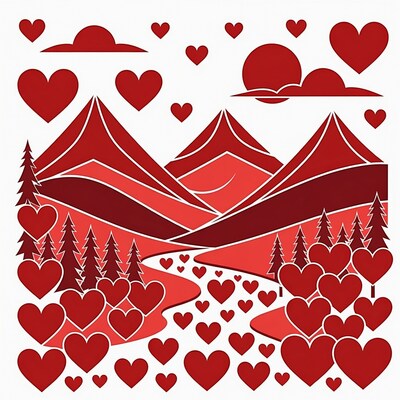 Red Heart Mountains Landscape Illustration