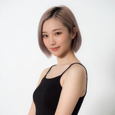 Asian woman with pink bob haircut
