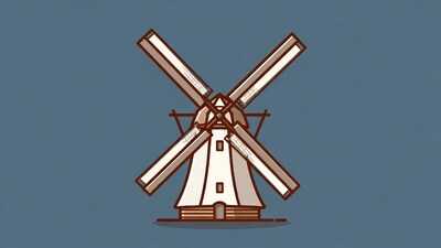 Windmill illustration on blue background