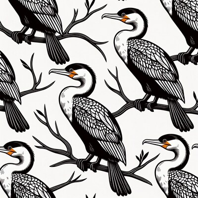 Cormorants on Branches Illustration