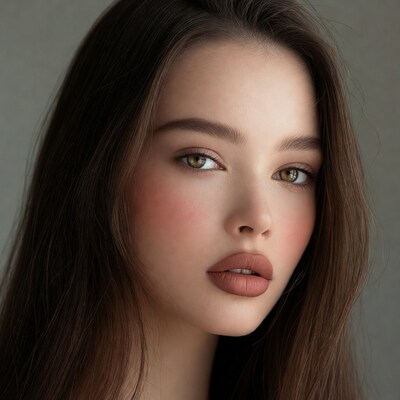 Woman with brown hair and makeup