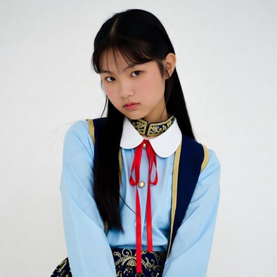 Asian girl in blue school uniform