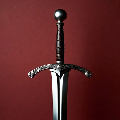 Medieval Sword on Red Background