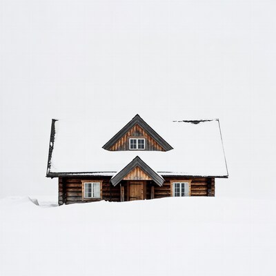 Log Cabin in Snowy Landscape