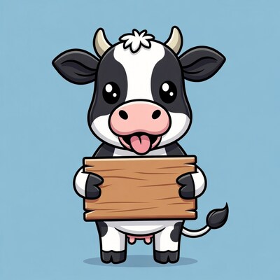 Cartoon Cow Holding Blank Sign