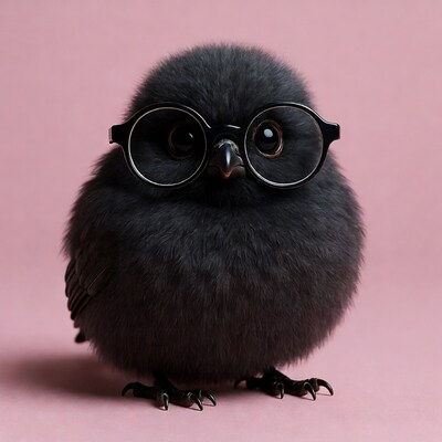 Cute black owl wearing glasses