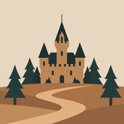 Castle with pine trees illustration