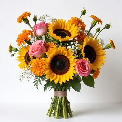Sunflower Bouquet with Pink Roses