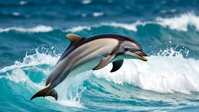 Dolphin jumping from ocean waves