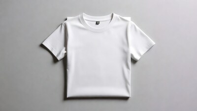 Folded white t-shirt on gray background