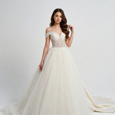 Woman in white lace wedding gown