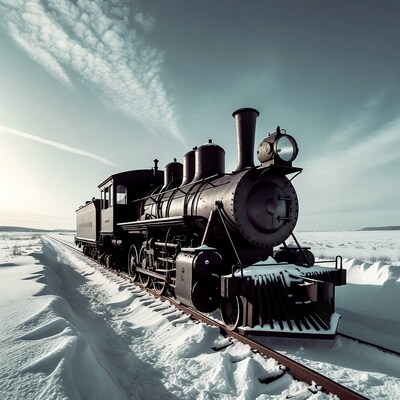 Vintage Steam Locomotive in Snow