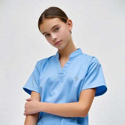 Teen girl in blue scrubs