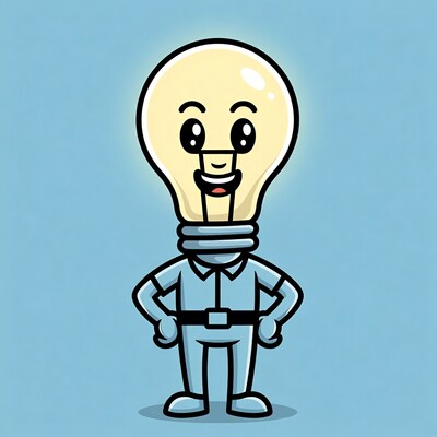 Cartoon smiling lightbulb character