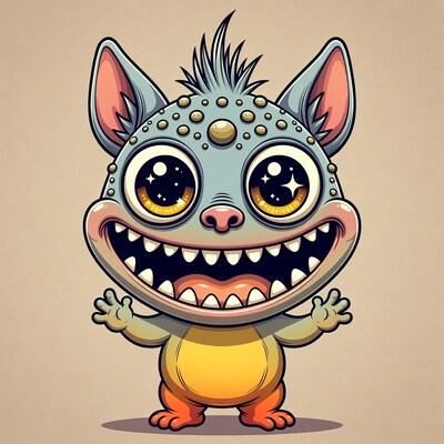 Cute Spiky Monster Illustration Grinning
