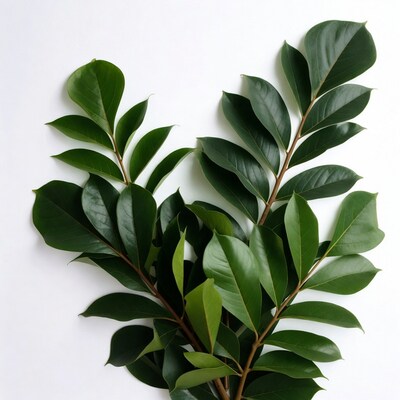 Green leaves on white background