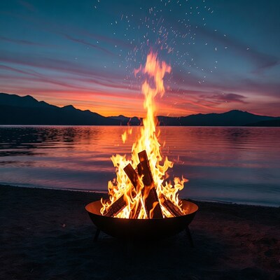 Bonfire on beach at sunset
