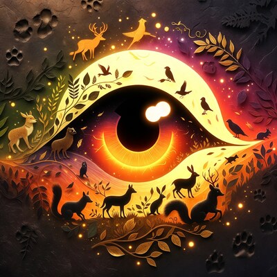 Fantasy Eye with Animals and Eclipse