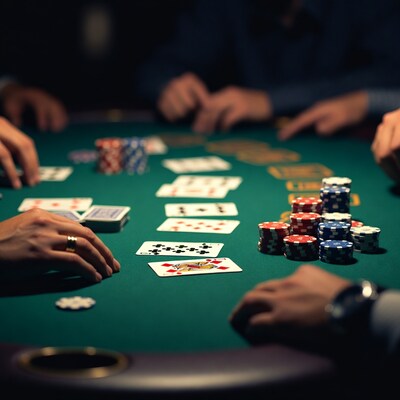 Poker game on casino table