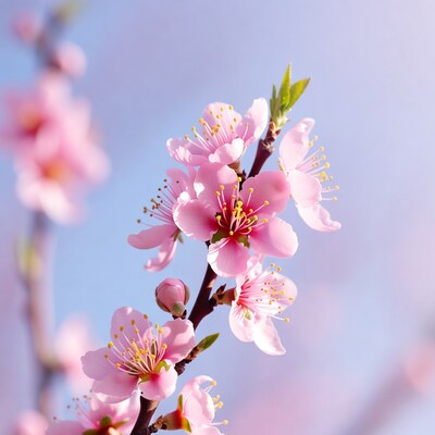 Pink Cherry Blossoms on Branch