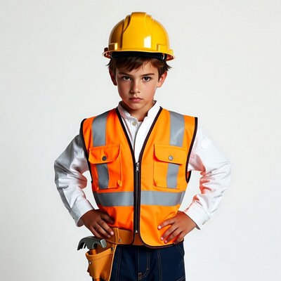 Boy in hard hat and safety vest
